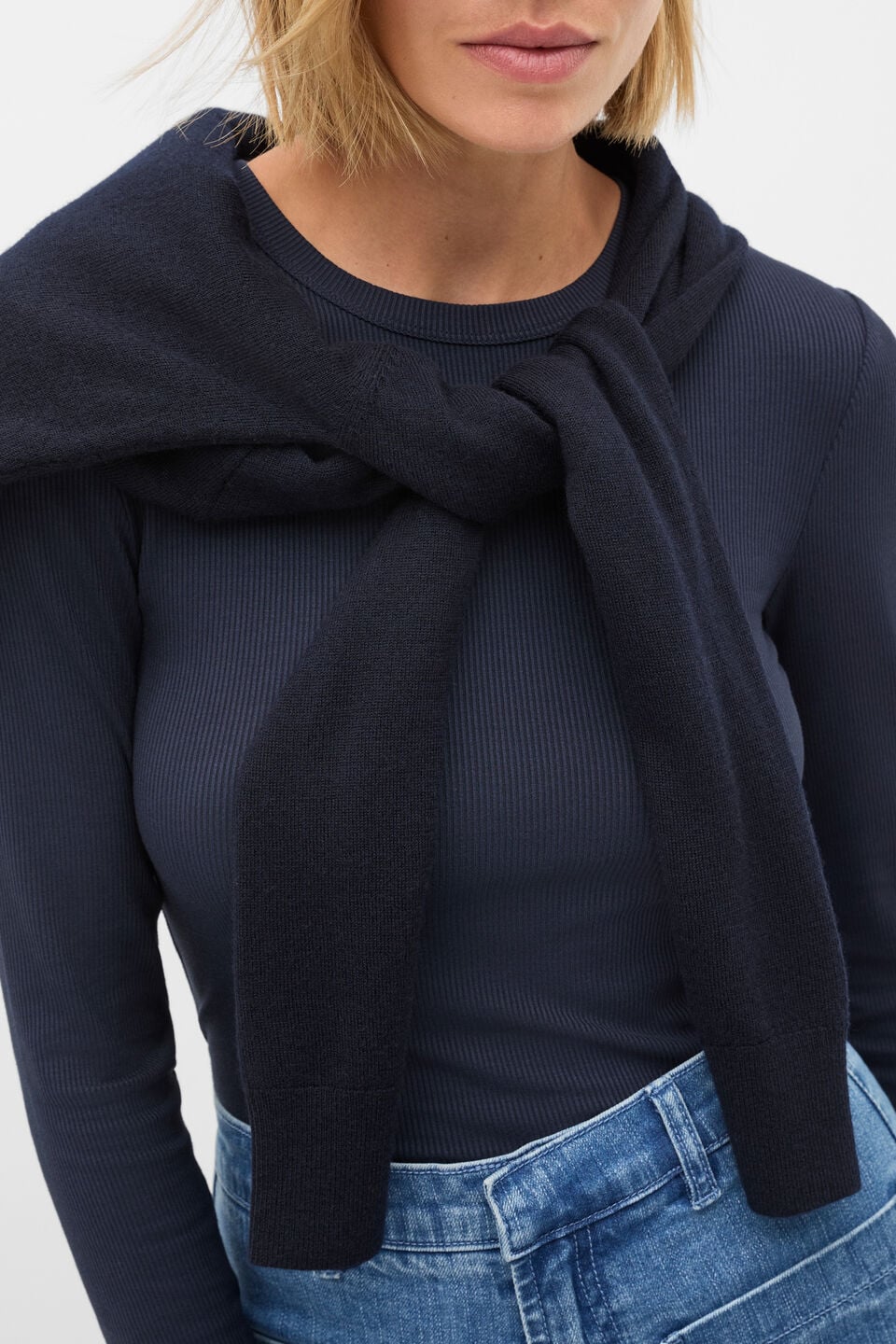 Core Rib Crew Neck Top  Twilight Blue