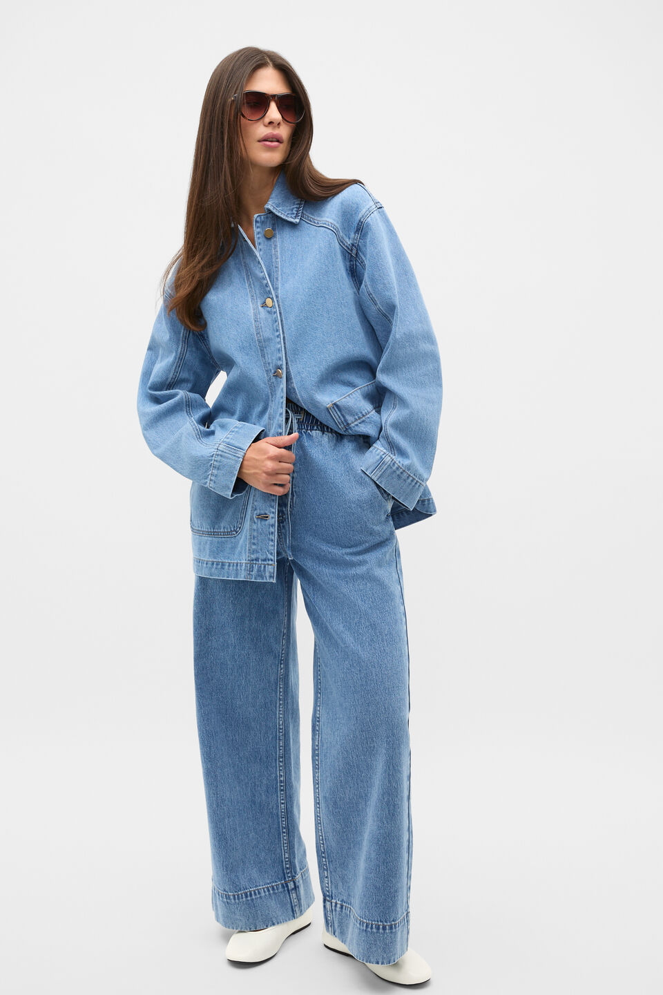 Elasticated Wide Leg Jean  Mist Blue Denim