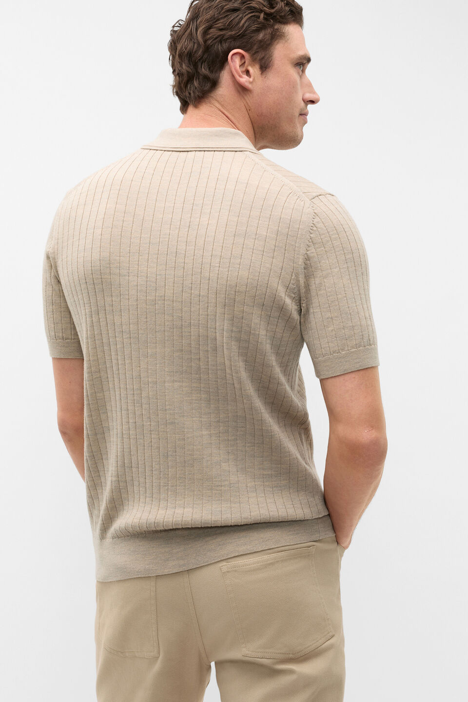 Short Sleeve Merino Knit Polo  Dark Stone