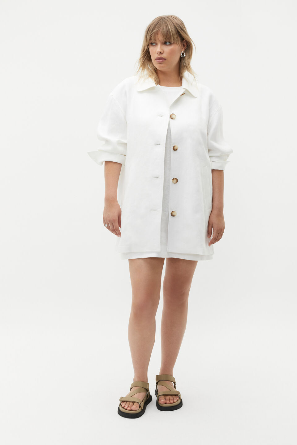 Linen Shacket  Whisper White
