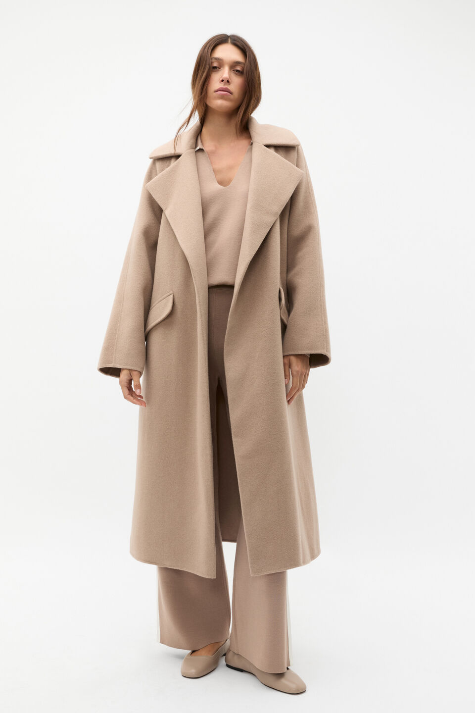 Wool Blend Lapel Coat  Cookie