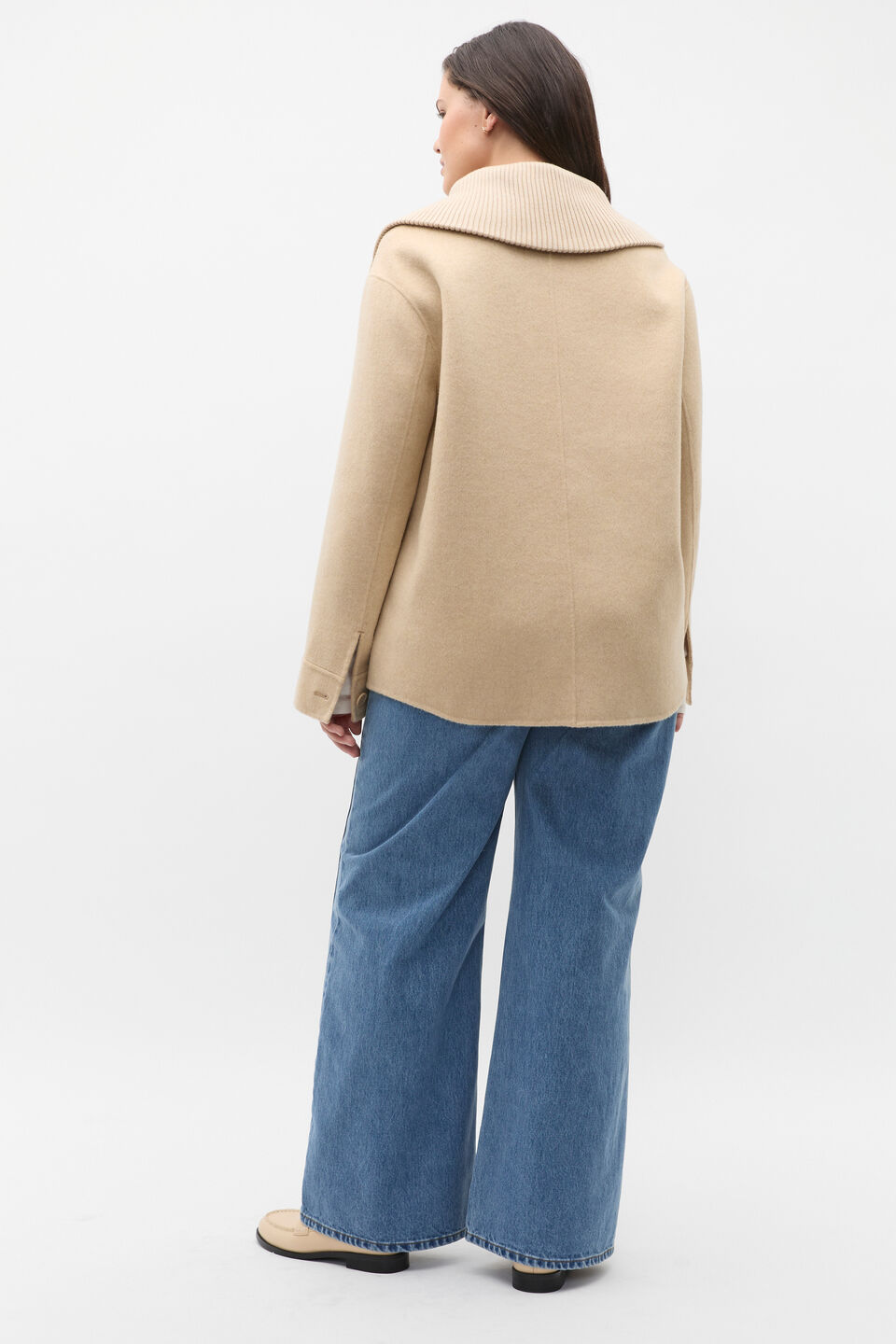 Wool Blend Rib Collar Shacket  Latte Marle