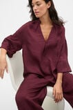 Textured Satin Half Placket Blouse  Plum Red  hi-res