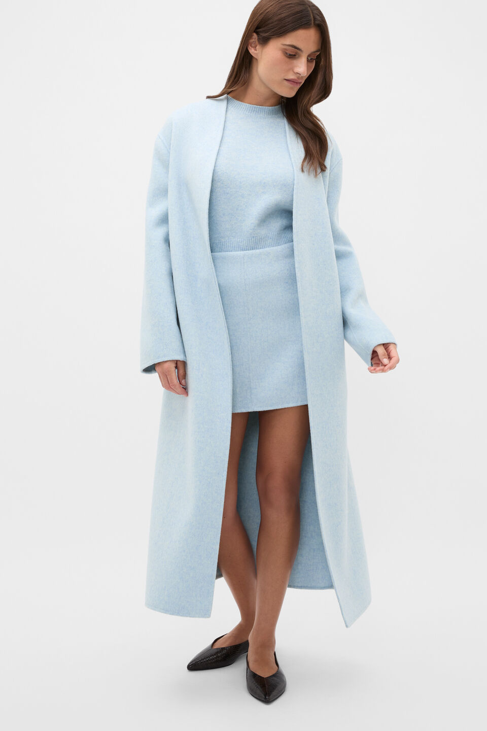 Wool Blend Mini Skirt  Soft Blue Marle