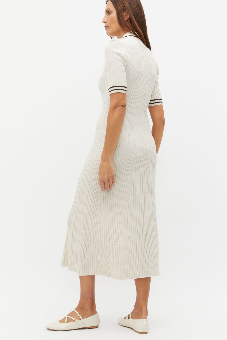 Short Sleeve Knit Tipping Dress  Oat Marle