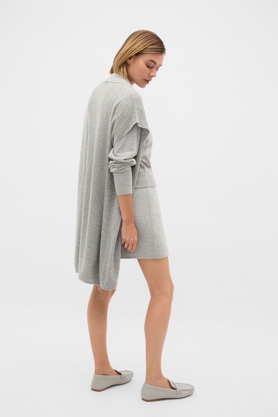 Rib Knit Poncho  Pale Slate Marle