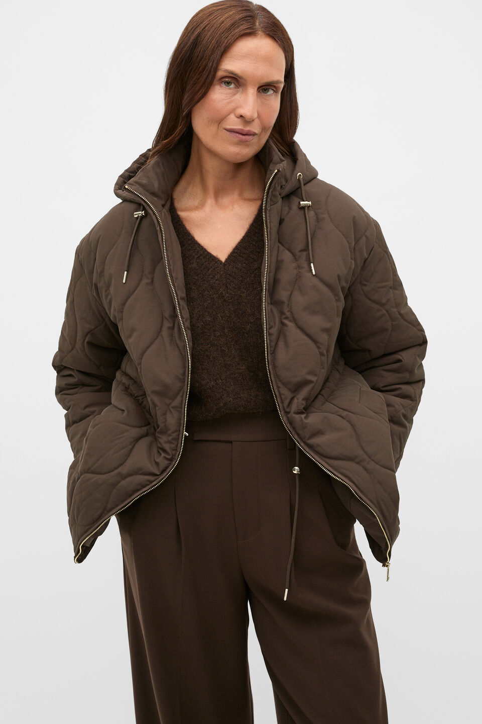 Quilted Drawcord Jacket  Coffee Bean