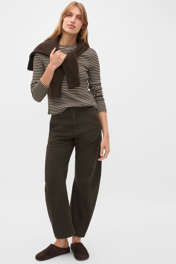 Textured Waffle Crew Neck Top  Coffee Bean Stripe  hi-res