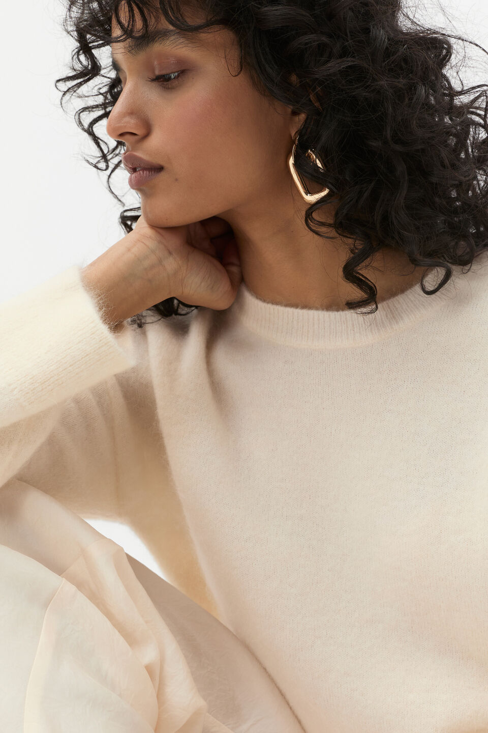 Fluffy Crew Neck Knit  Coconut Cream