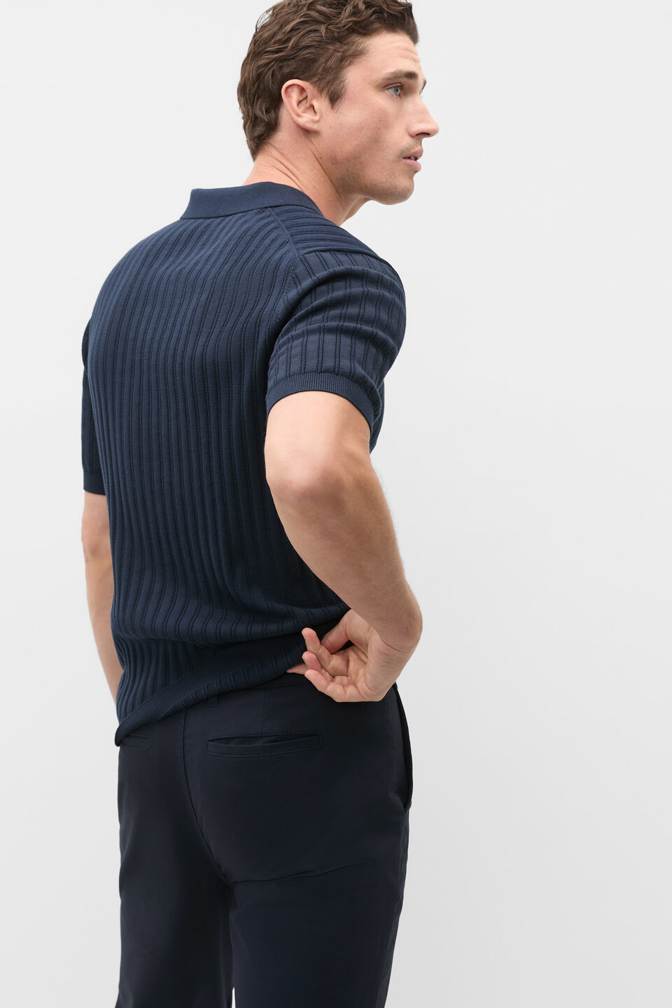 Stripe Cotton Knit Polo  Midnight Blue