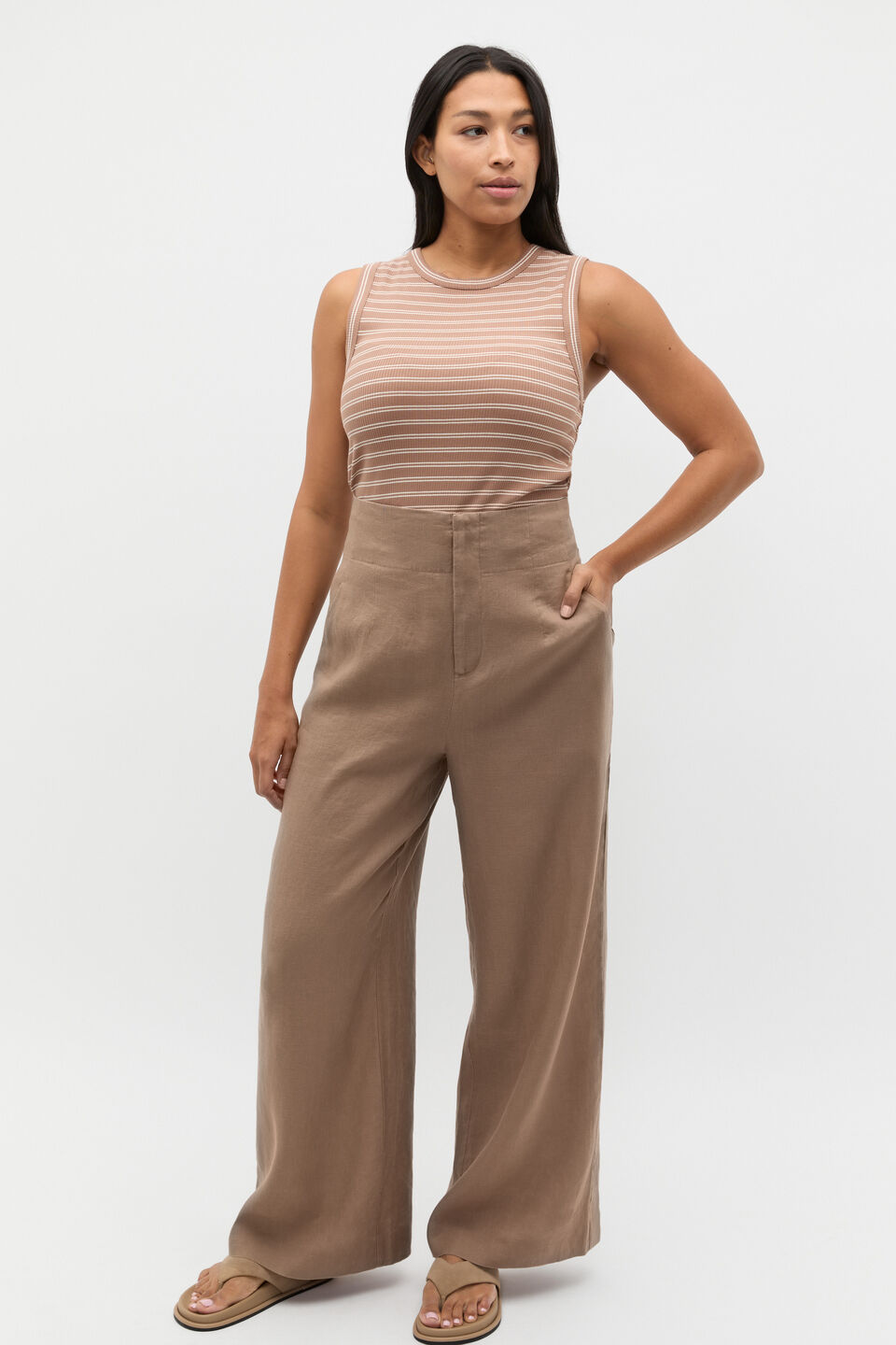 Core Australian Cotton Rib Tank  Nutmeg Stripe