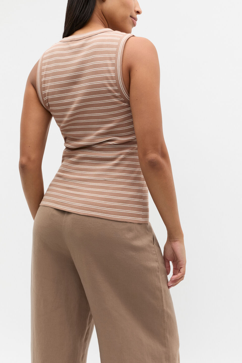 Core Australian Cotton Rib Tank  Nutmeg Stripe