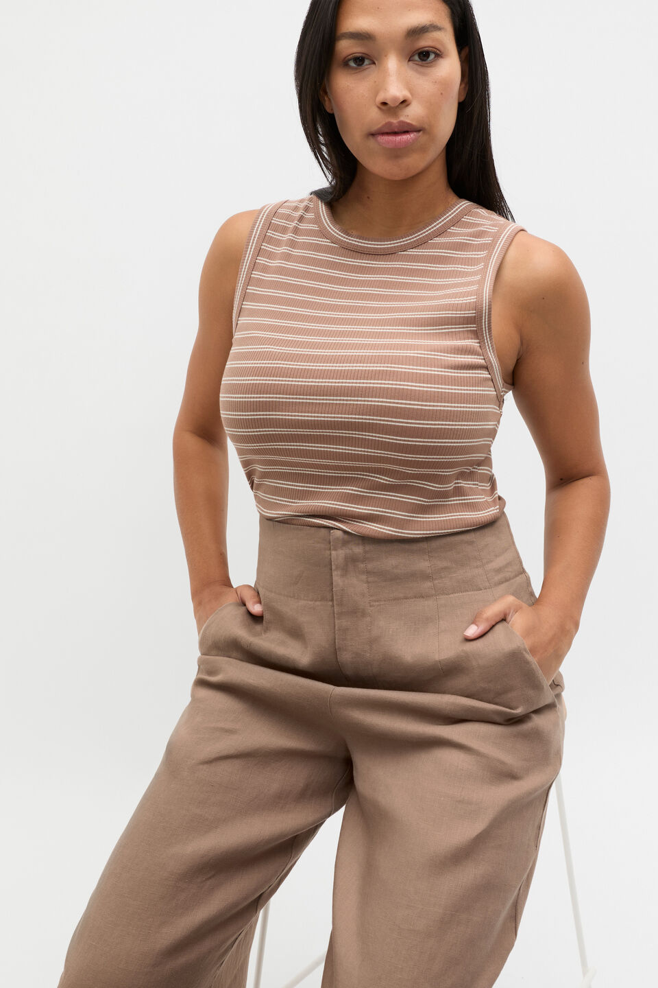Core Australian Cotton Rib Tank  Nutmeg Stripe