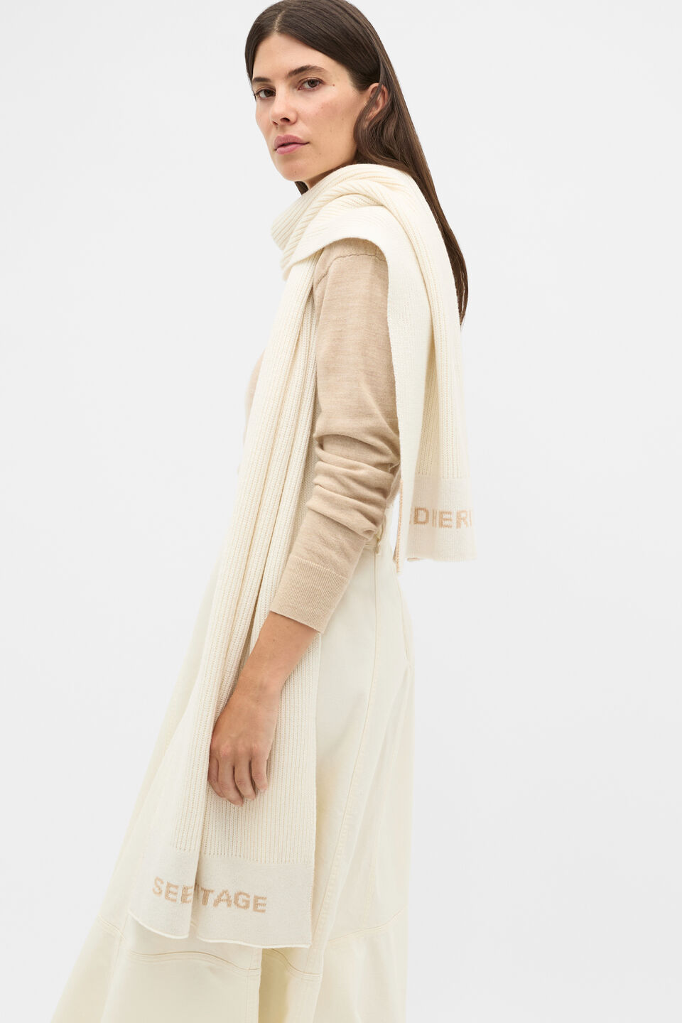 Rib Knit Logo Scarf  Coconut Cream