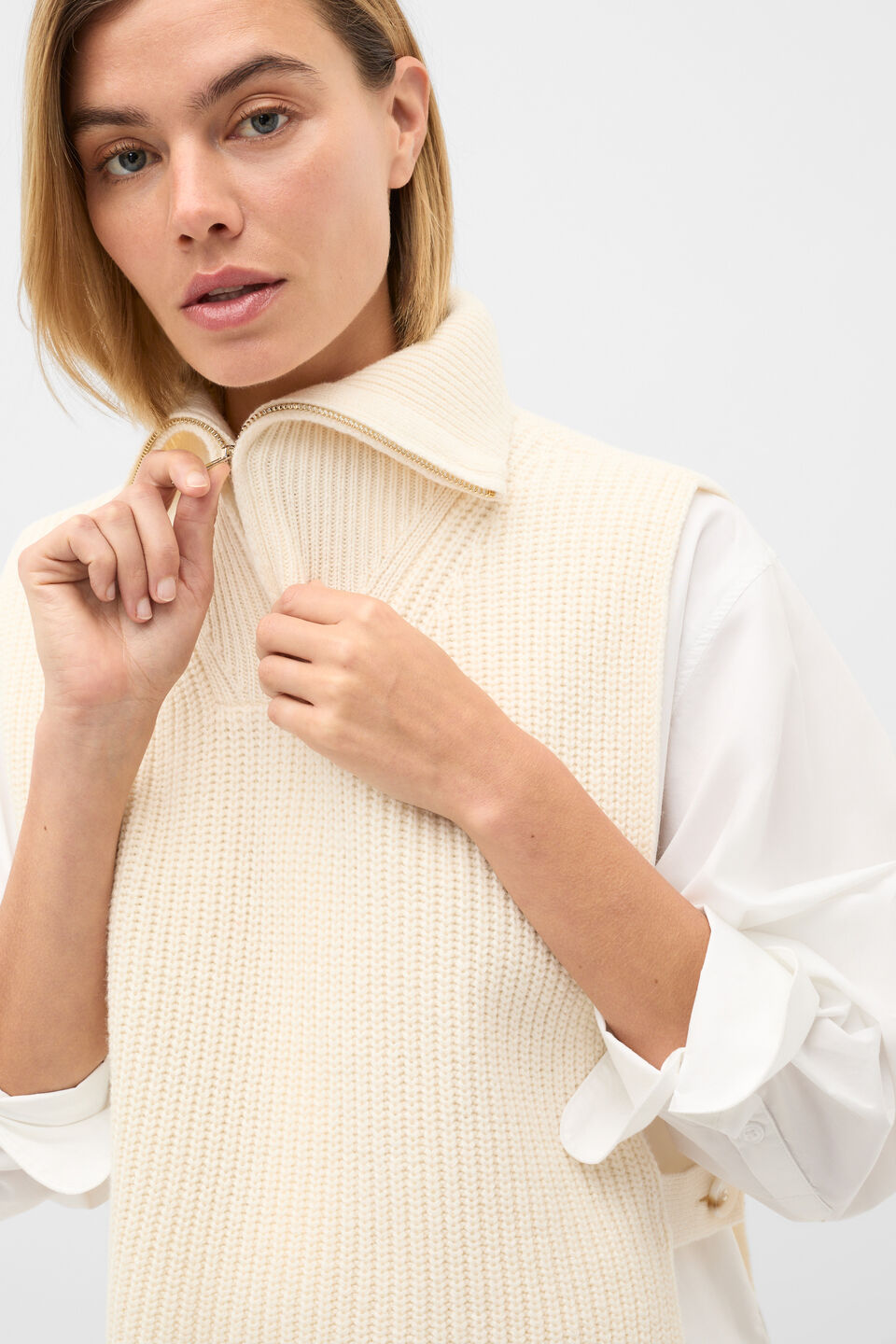 Rib Knit Collar Bib  Coconut Cream