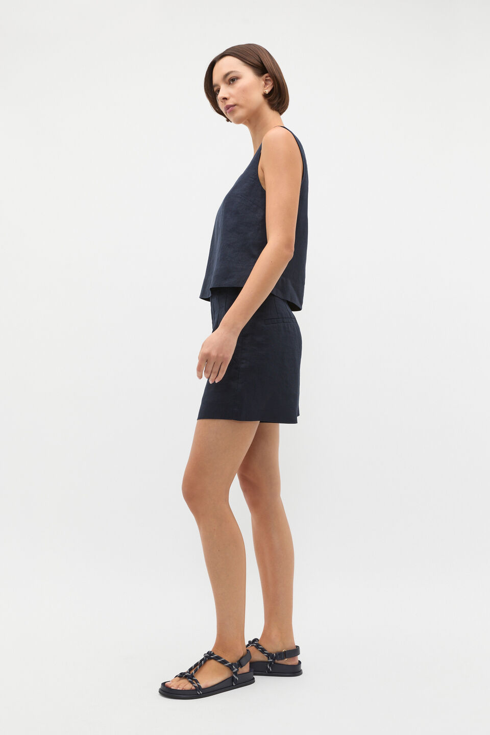 Core Linen Waisted Short  Twilight Blue