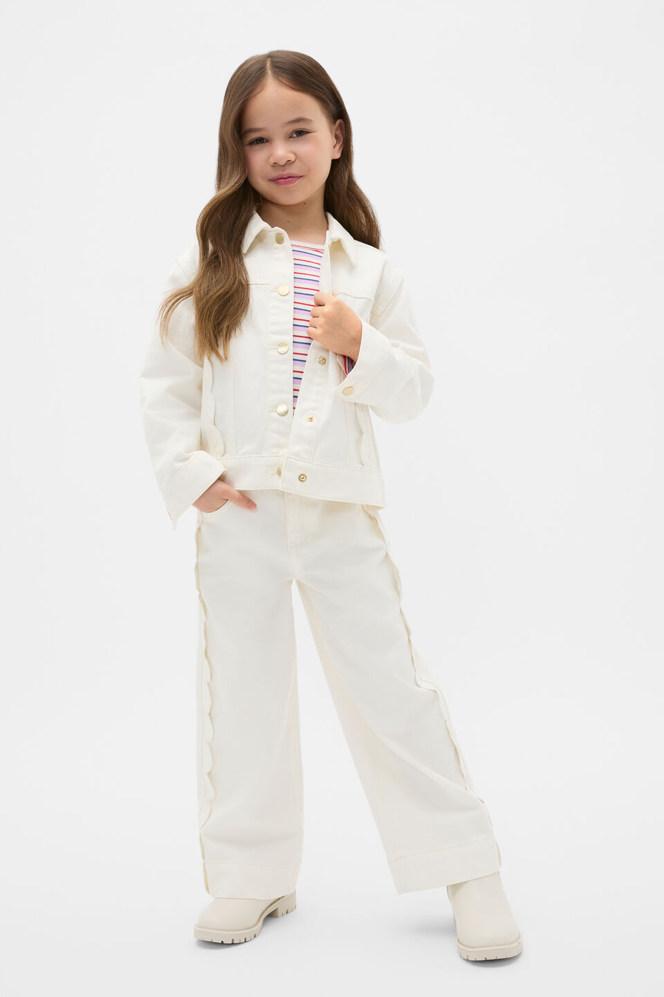 Scallop Denim Jean  Classic Cream