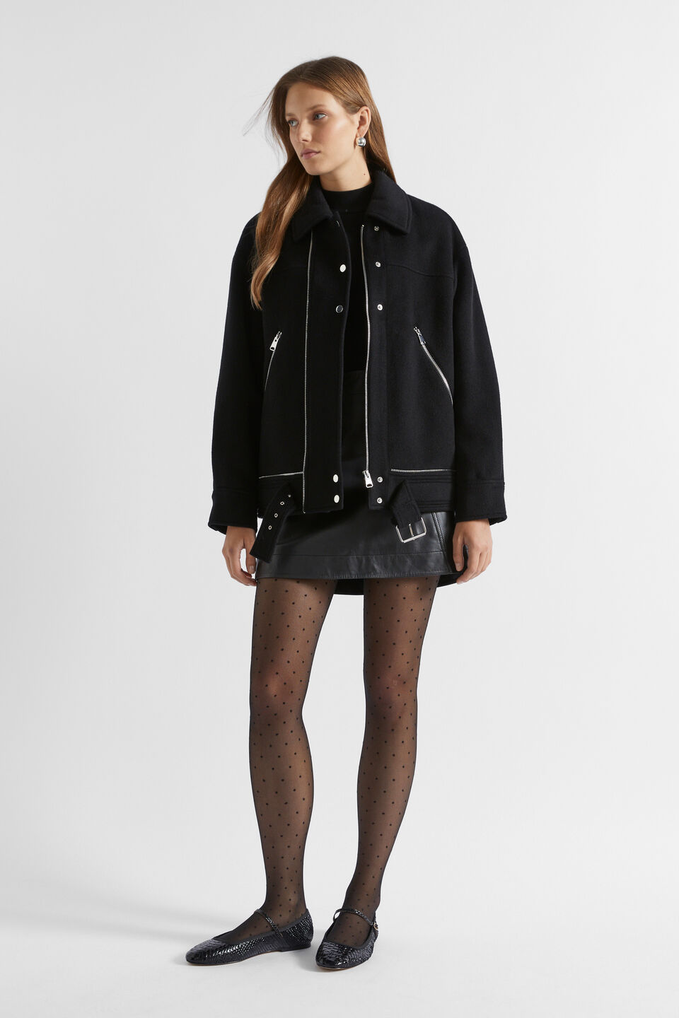 Wool Blend Zip Detail Jacket  Black
