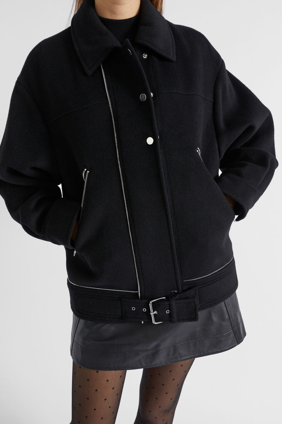 Wool Blend Zip Detail Jacket  Black