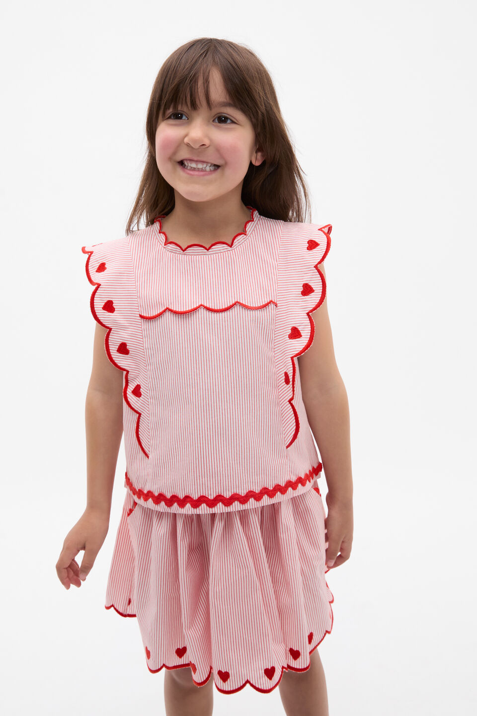 Scallop Stripe Top  Strawberry Red