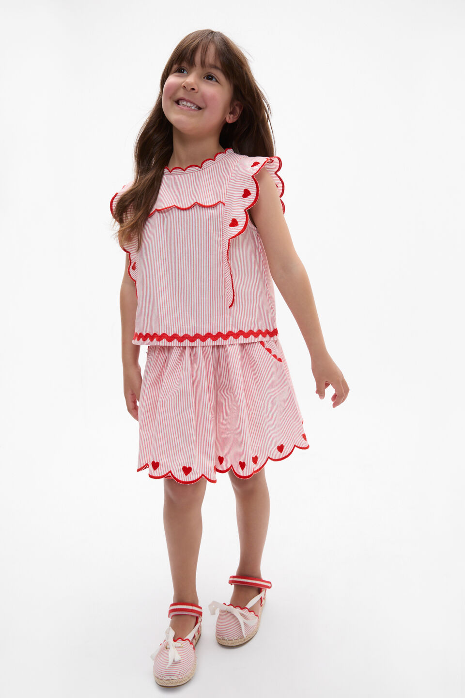 Scallop Stripe Top  Strawberry Red