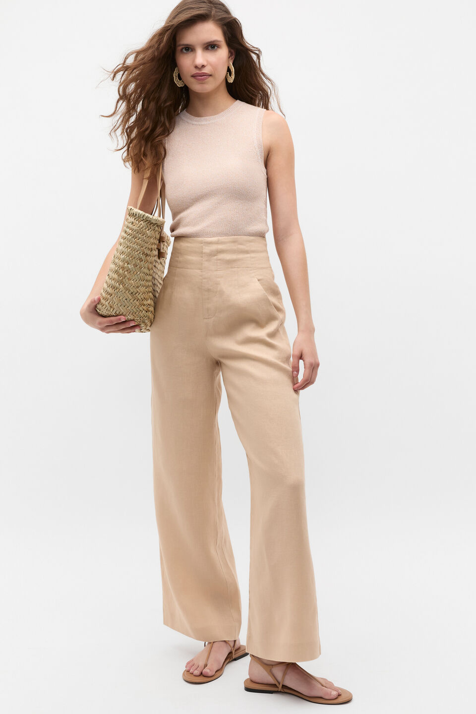 Core Linen Waisted Pant  Ecru