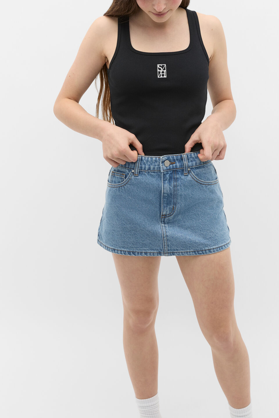 Square Neck Logo Tank  Black