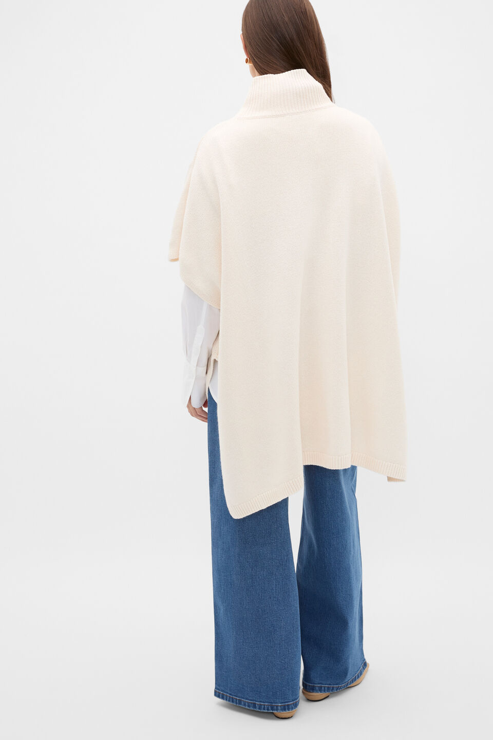 Rib Detail Poncho  Coconut Cream