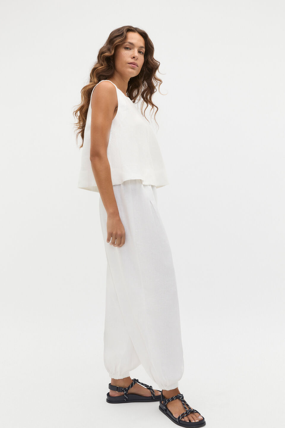 Linen Pleat Front Harem  Whisper White