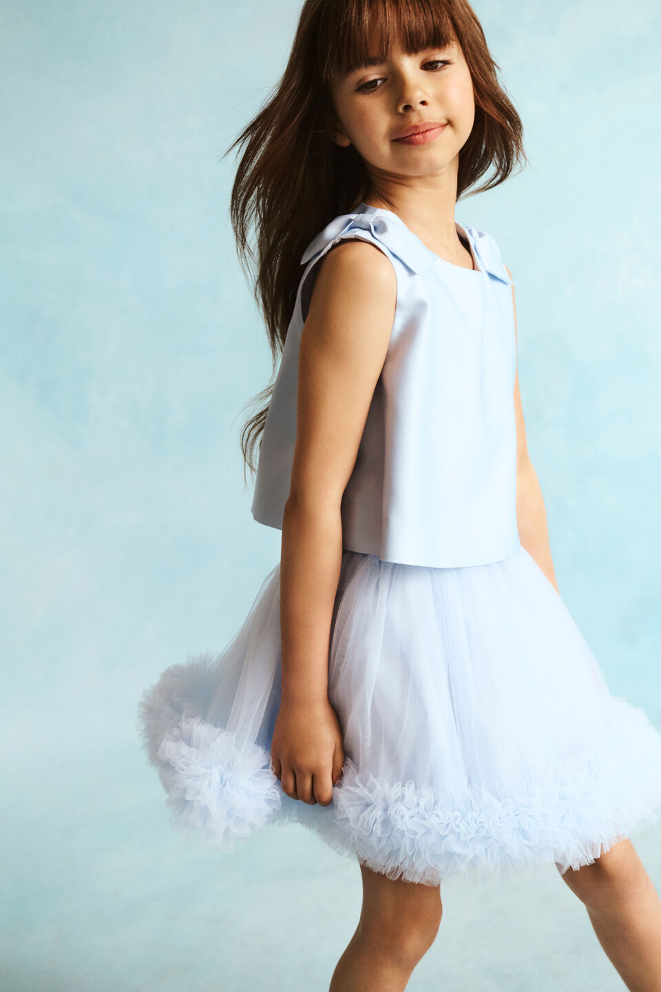 Satin Bow Top  Ice Blue