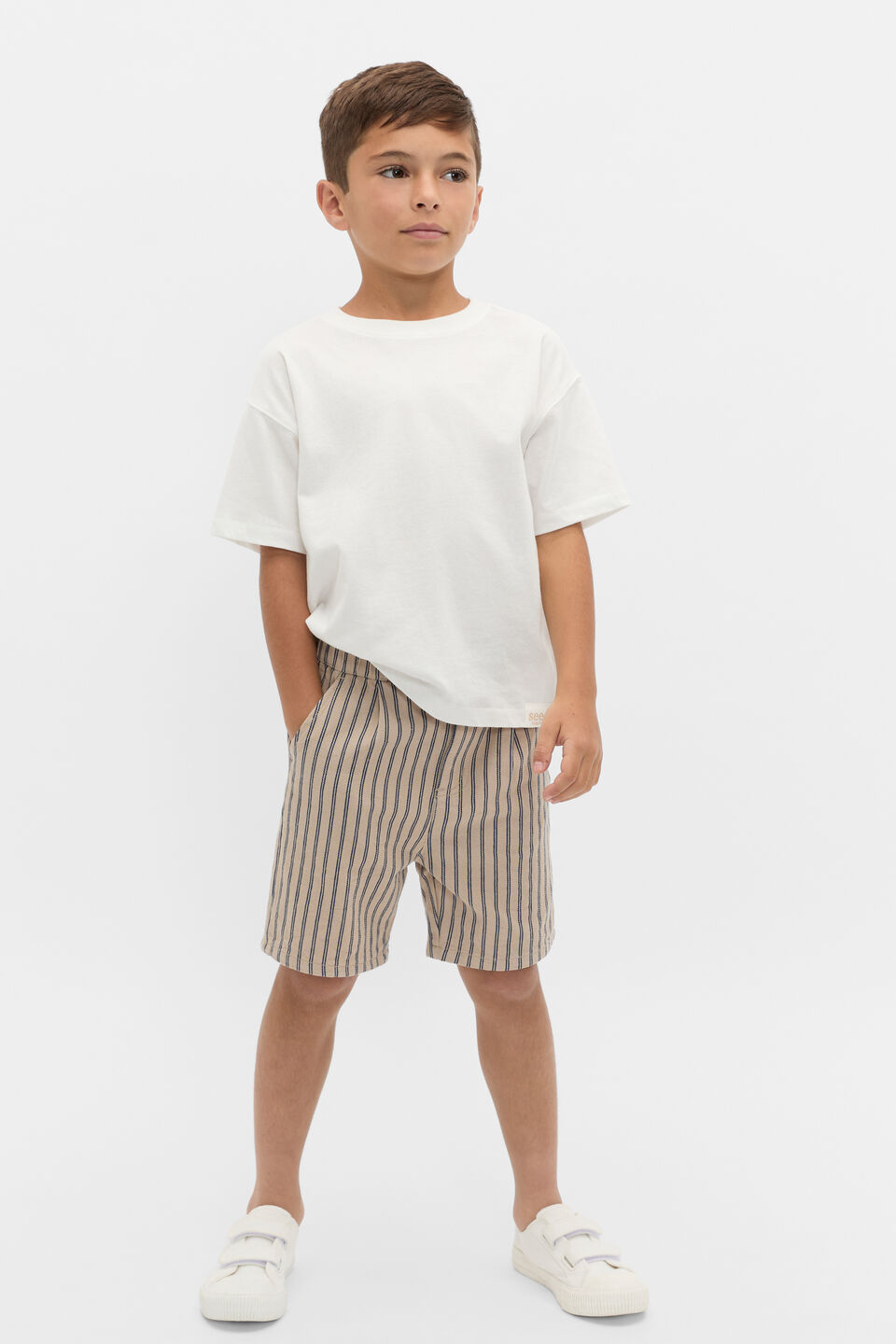 Stripe Woven Short  French Navy