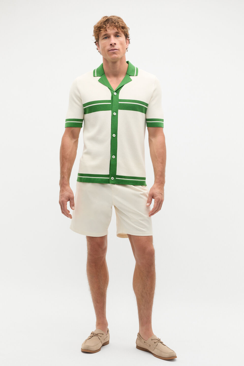 Contrast Trim Knit Shirt  Pea Green