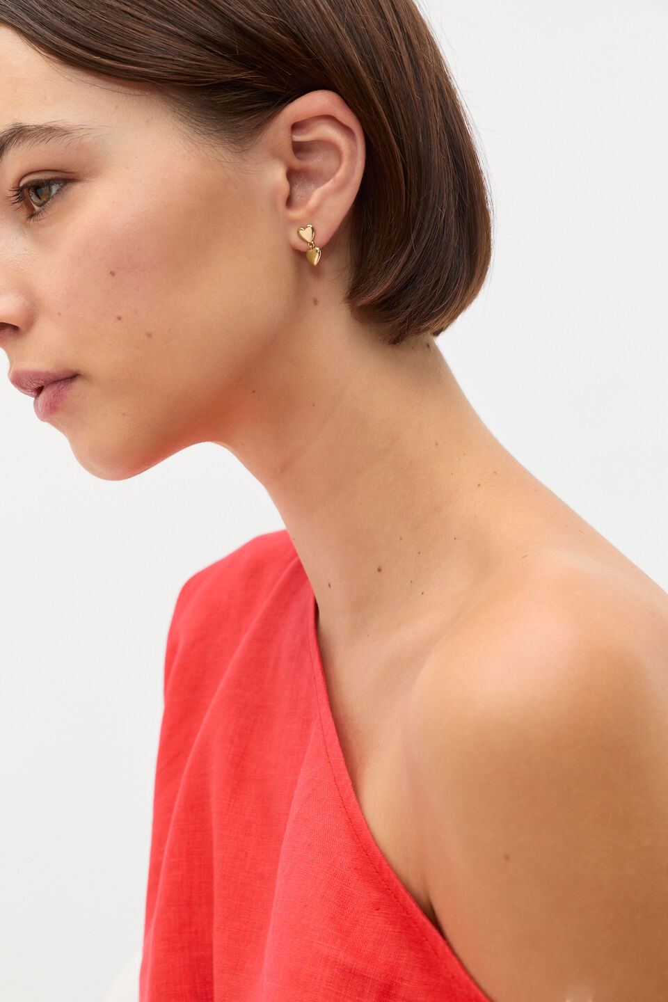 Double Heart Drop Earring  Gold