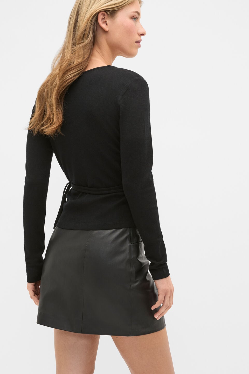 Australian Merino Wrap Top  Black