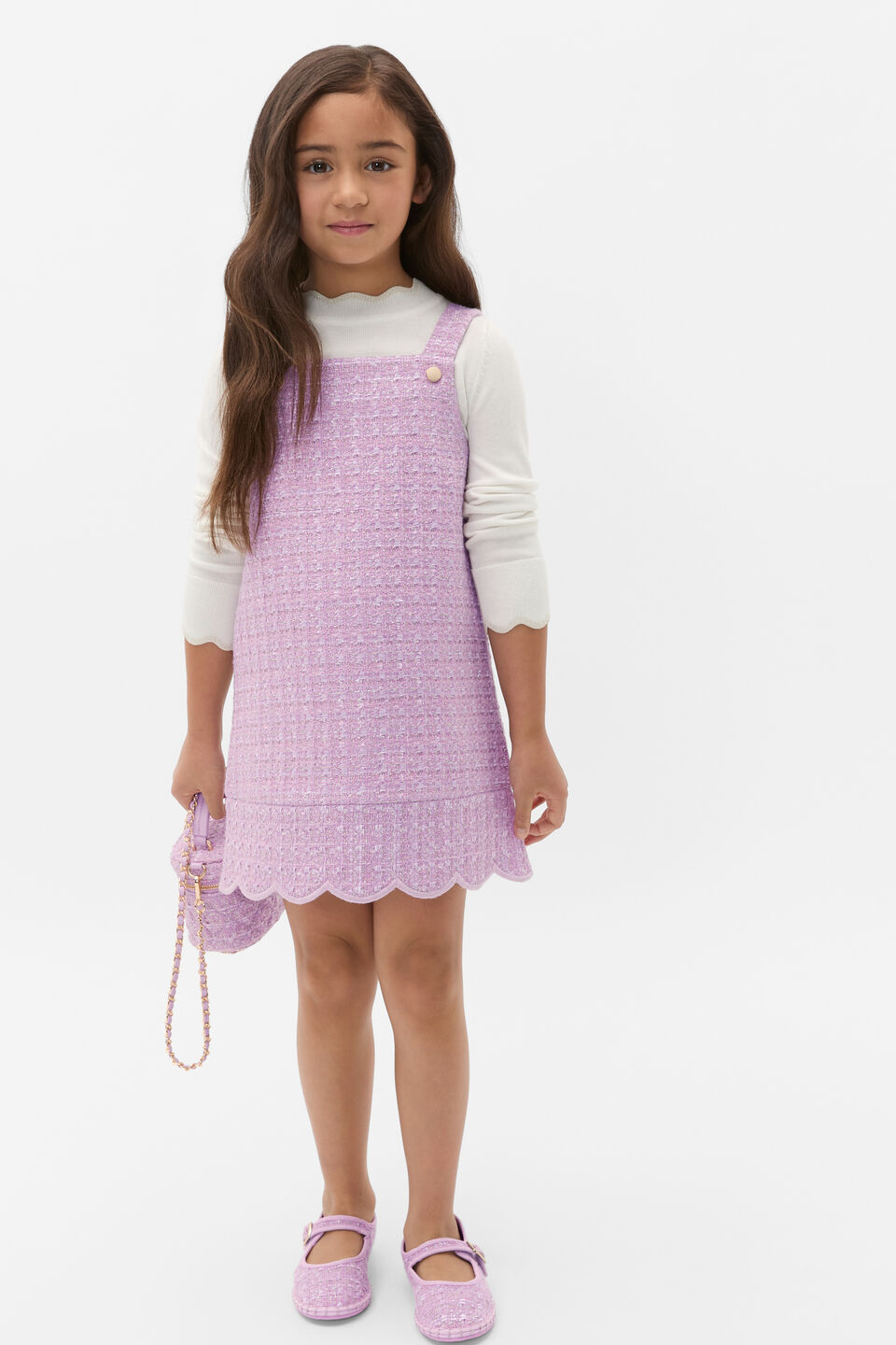 Tweed Pleat Pinafore  Orchid