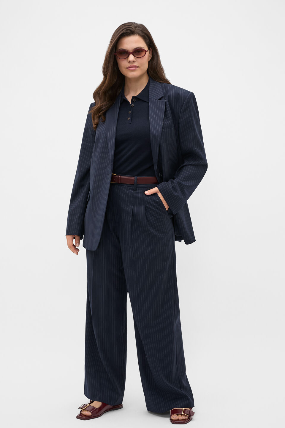 Wool Blend Pinstripe Blazer  Twilight Blue Stripe