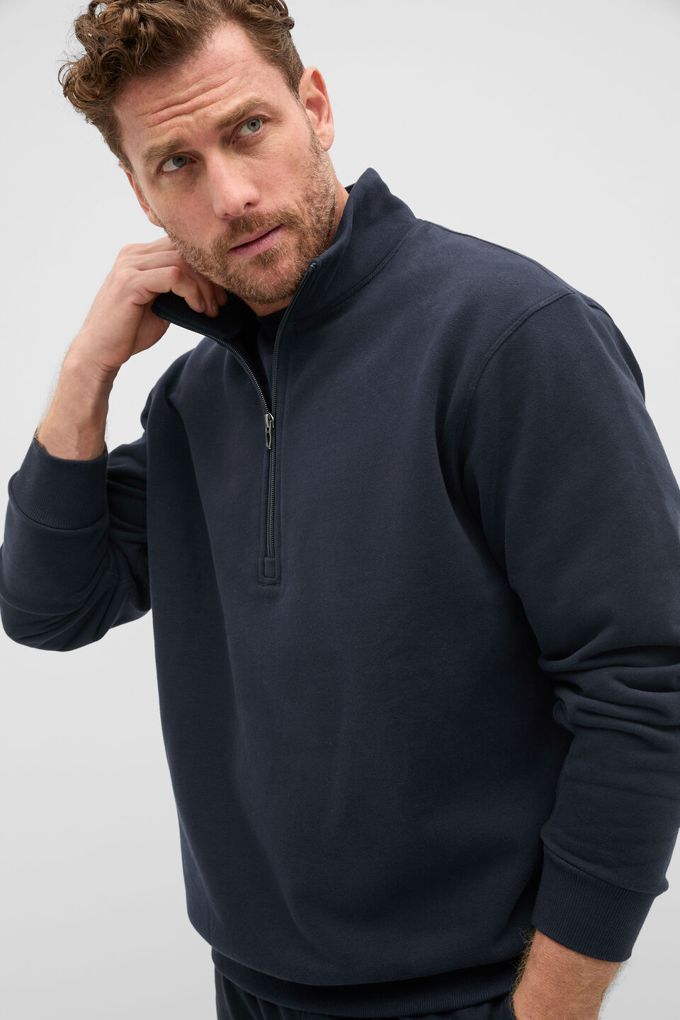 Half Zip Brushed Sweat  Midnight Blue