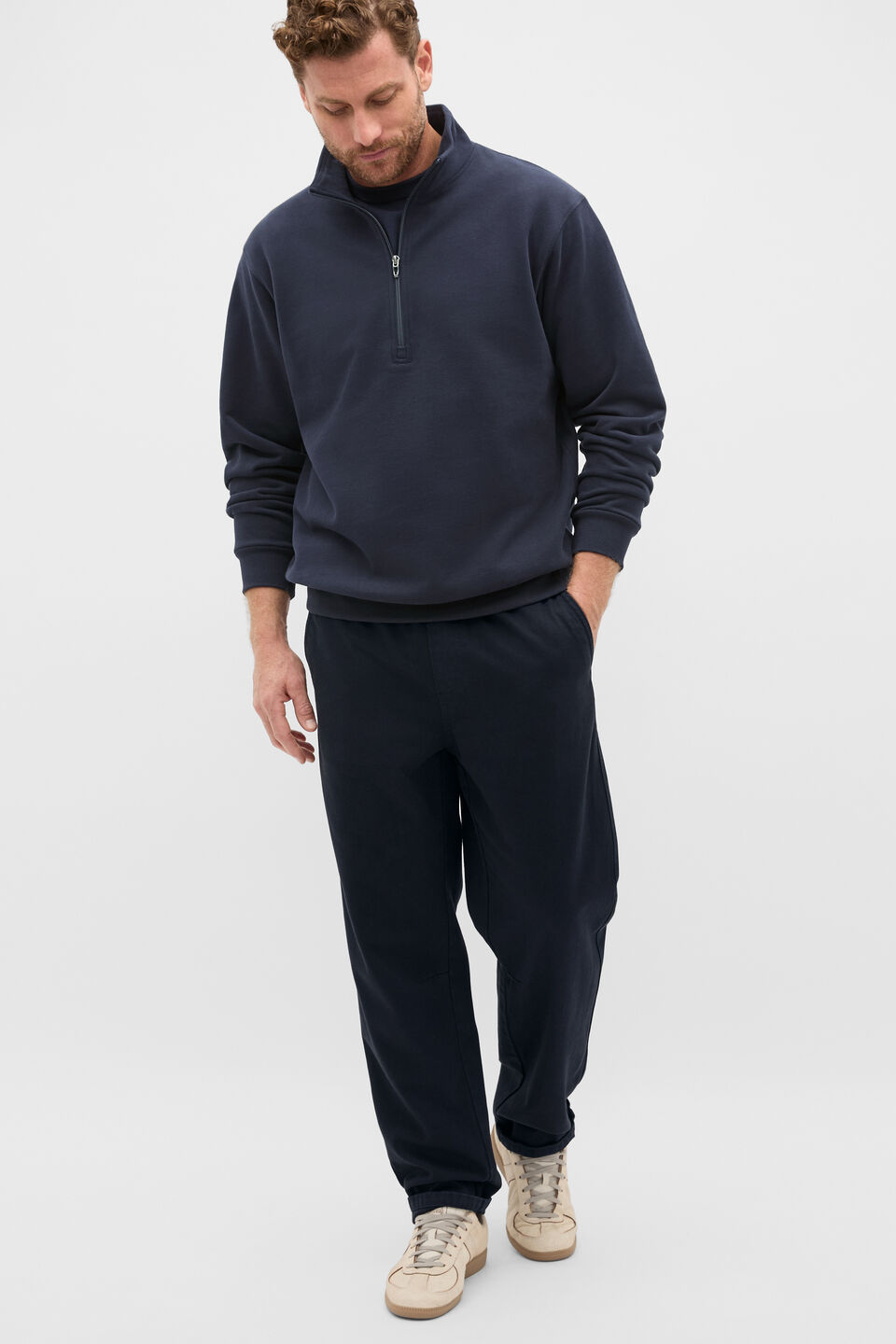 Half Zip Brushed Sweat  Midnight Blue