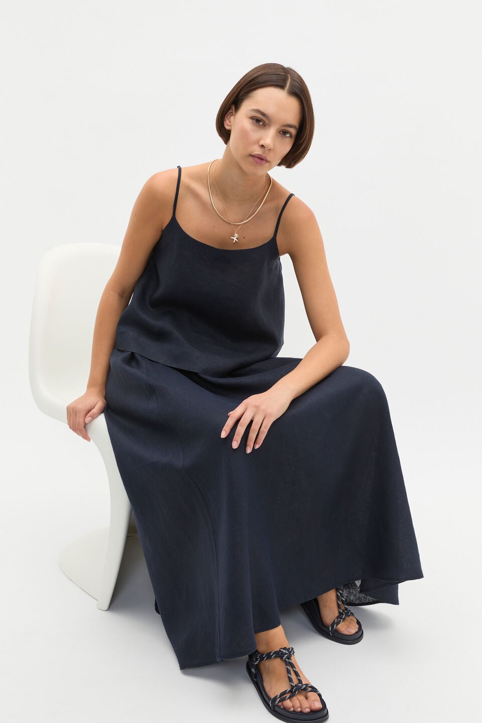 Linen Voluminous Skirt  Twilight Blue