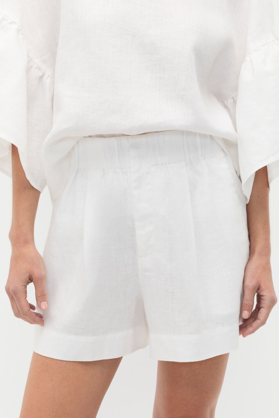 Core Linen Gathered Palazzo Short  Whisper White