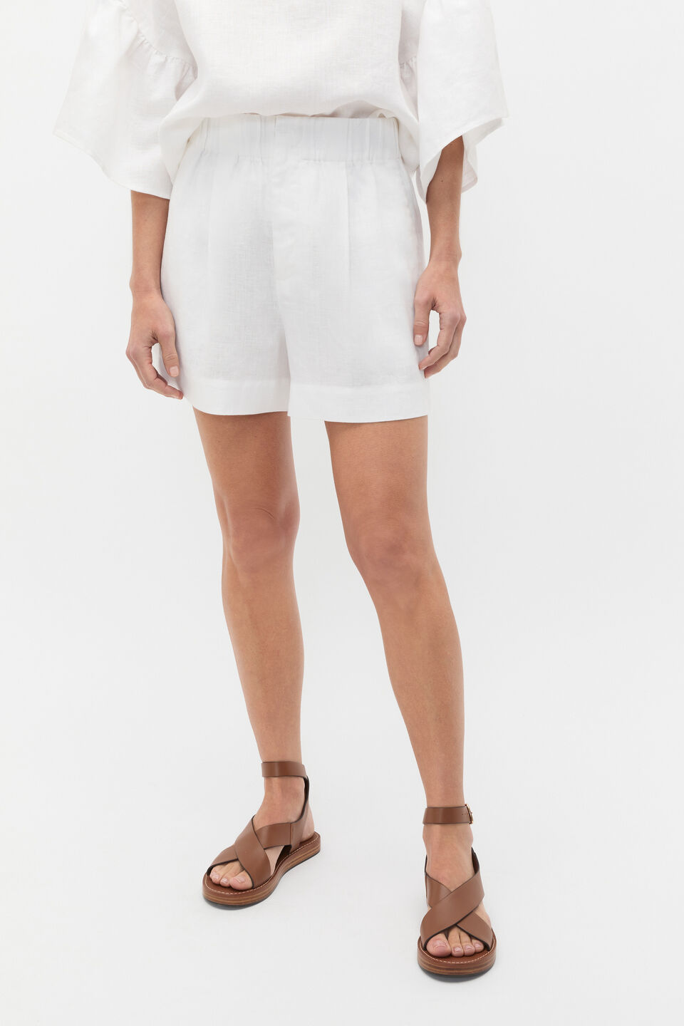 Core Linen Gathered Palazzo Short  Whisper White