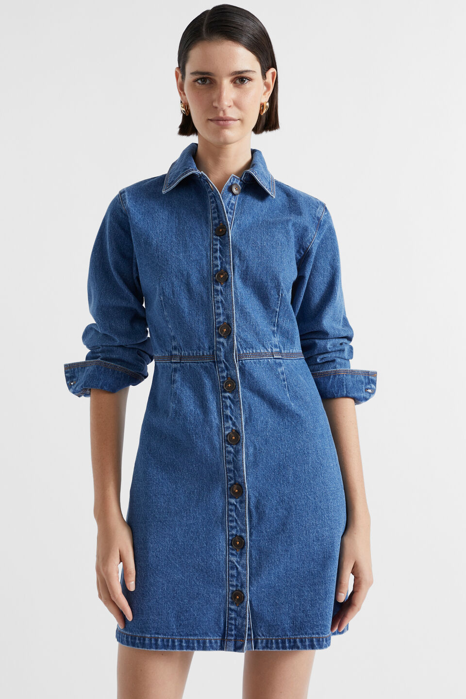 Denim Panelled Mini Dress  Nautical Blue Wash