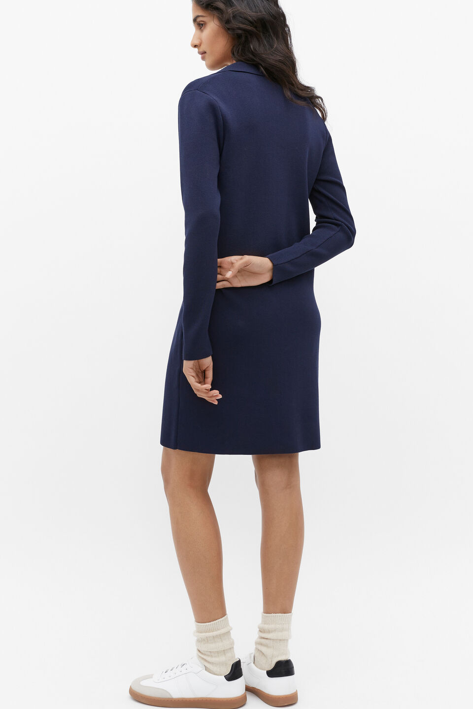 Crepe Knit Polo Mini Dress  Midnight Sky