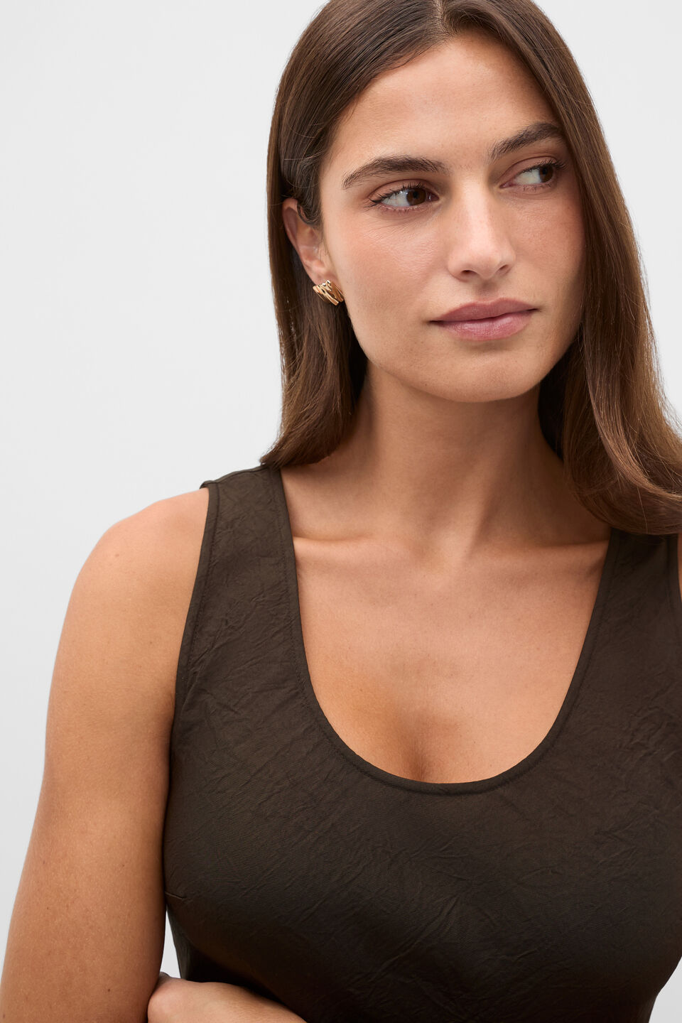 Textured Satin Slip Dress  Coffee Bean
