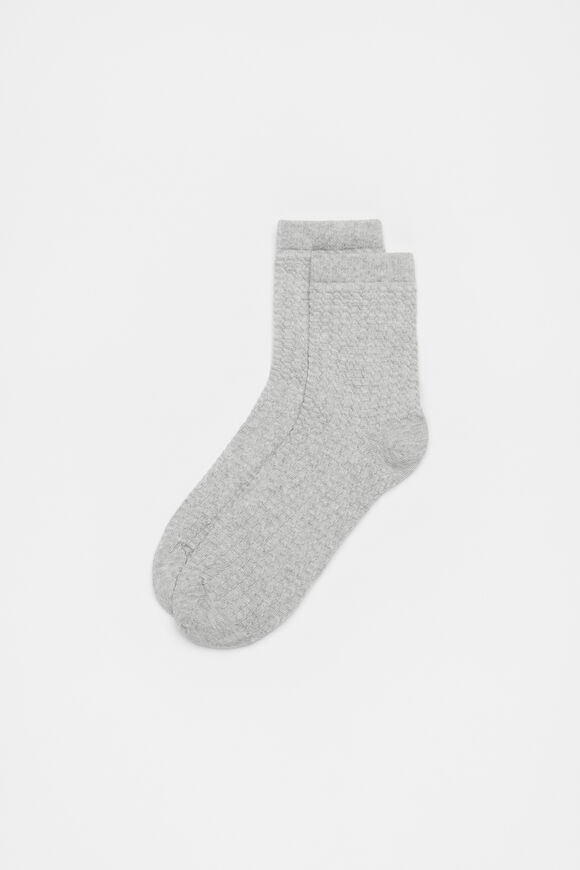 Waffle Quarter Crew Sock  Silver Marle  hi-res