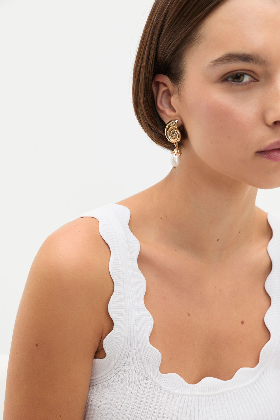 Spiral Shell Pearl Drop Earring  Gold
