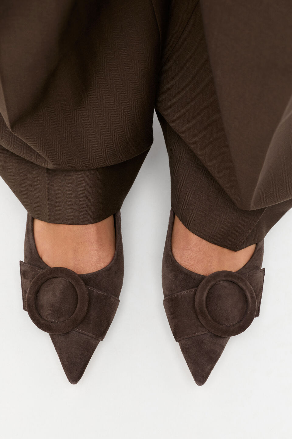 Ren Circle Buckle Slingback  Dark Espresso Suede