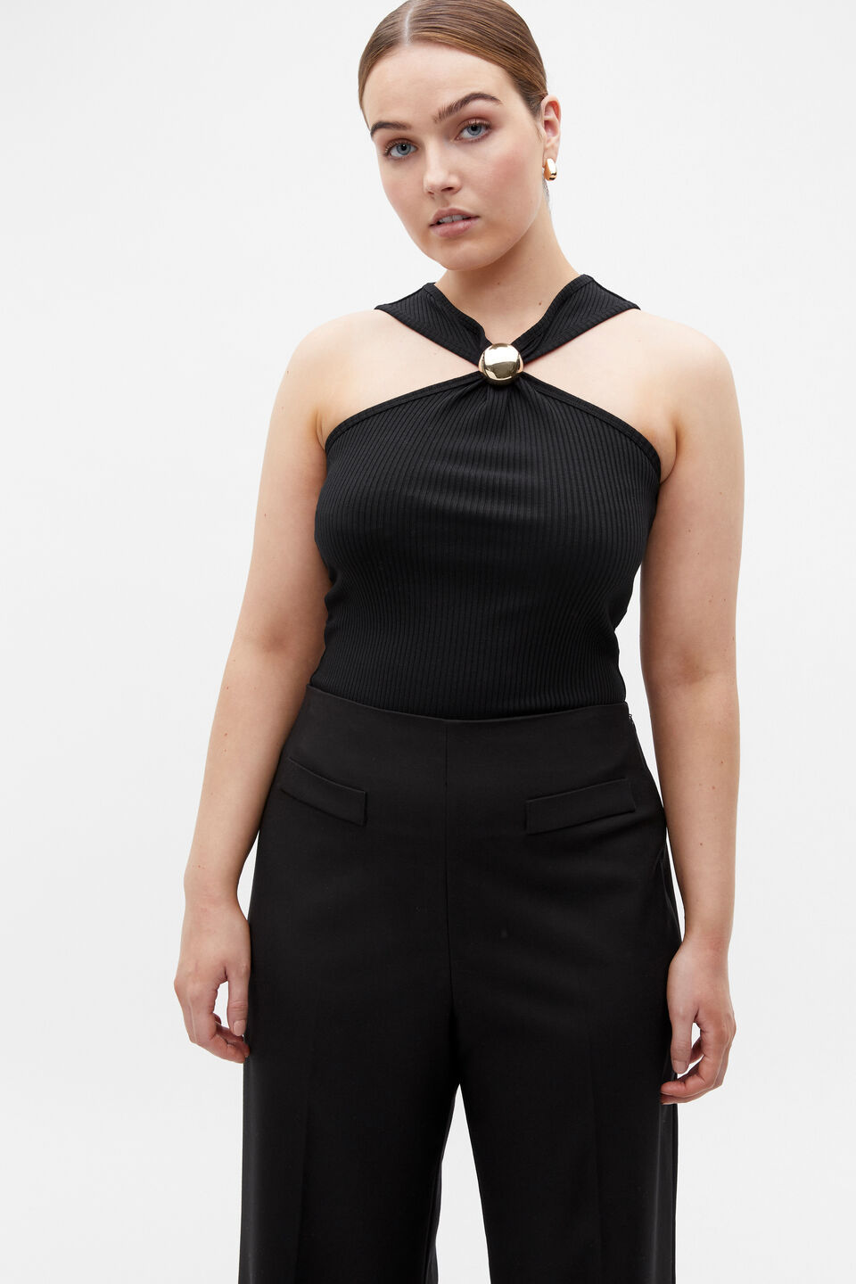 Halter Rib Tank  Black