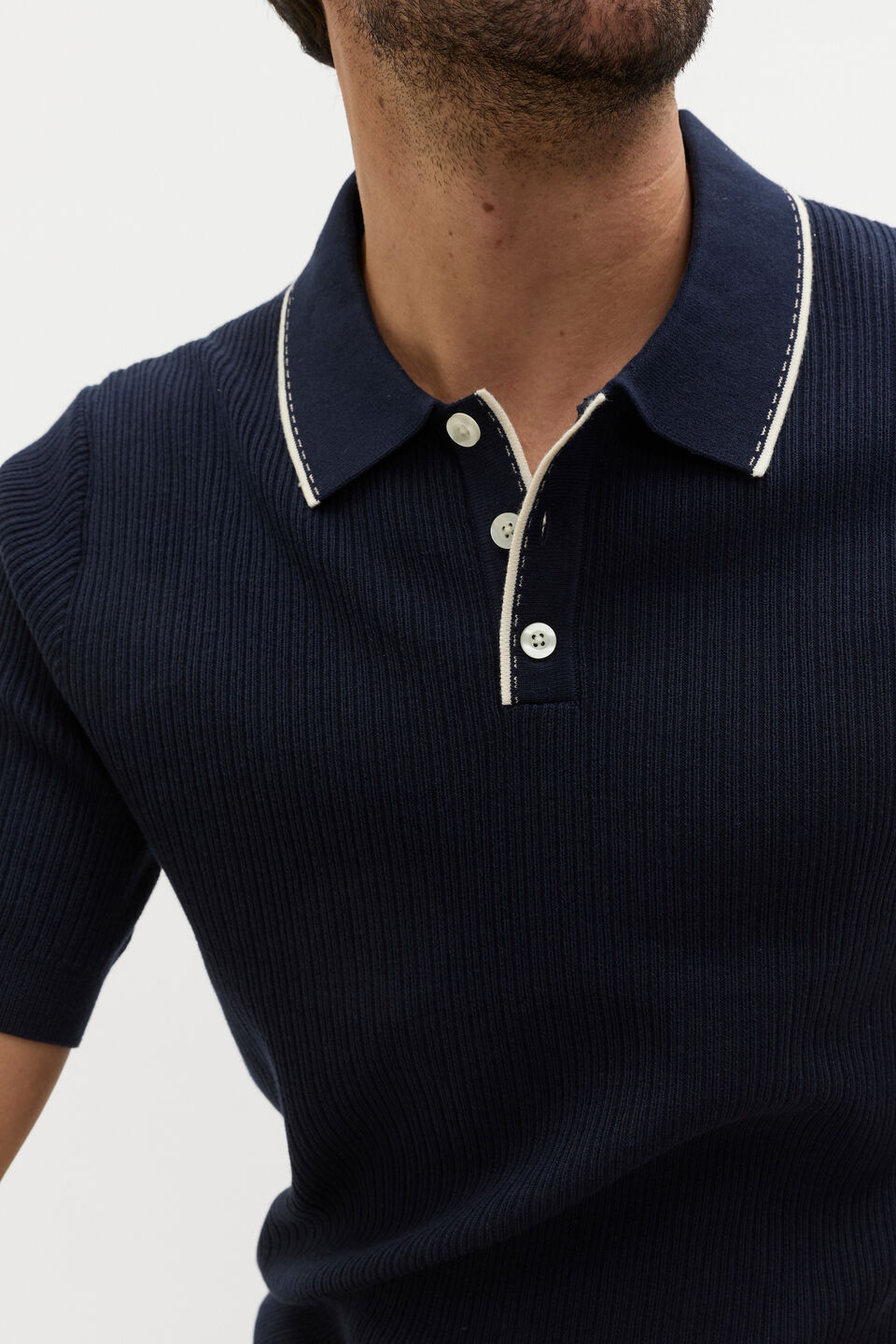 Ribbed Knit Polo  Midnight Blue