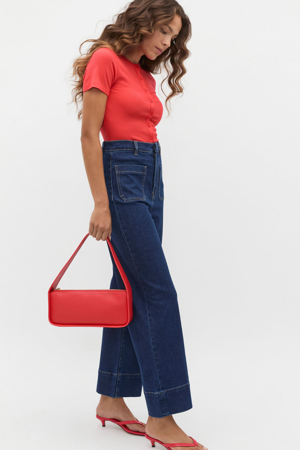 Rib Button Through Top  Electric Crimson